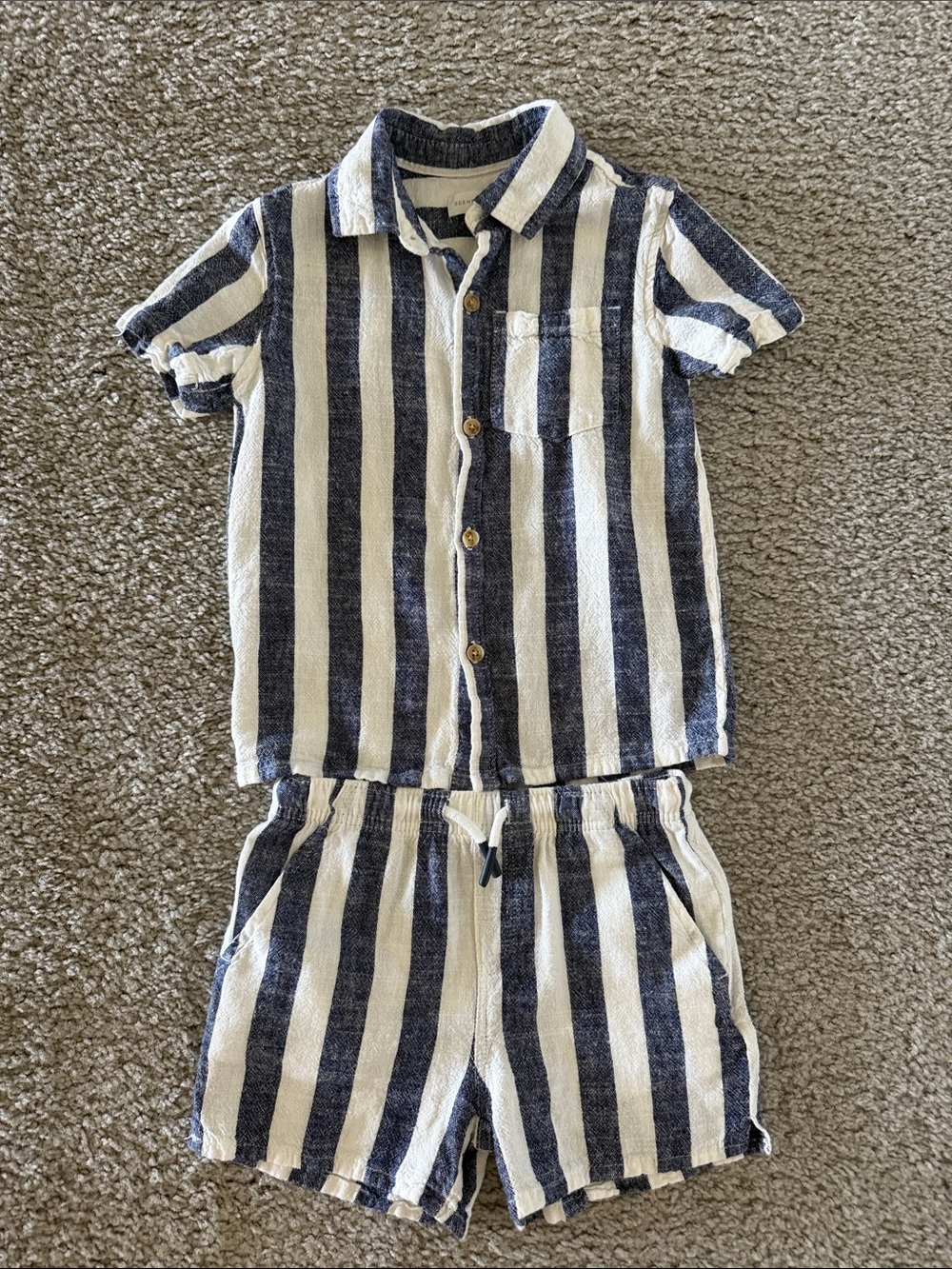Boys Navy and White Striped Kids Shorts Set